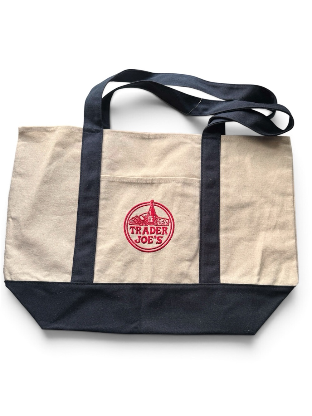 TRADER JOE’S Reusable Canvas Tote Bag Natural Navy NWT